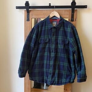 L.L. Bean Quilted Navy and Forest Plaid Shirt Jacket Size XL